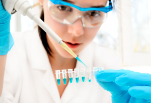 Female researcher working in medical lab
