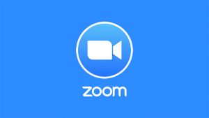 GRAPHIC: Zoom videoconferencing logo on blue background
