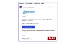GRAPHIC: A fraudulent message with the WHO logo (Source: Sophos)
