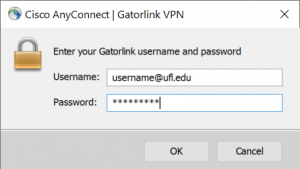 SCREEN CAPTURE: The UF VPN connection login box