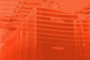 GRAPHIC: Photo of HiPerGator 3.0 with UF Momentum graphic overlay. University of Florida.