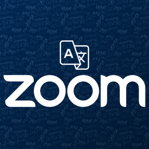 GRAPHIC: Zoom logo with translations of the word "Hello" in languages supported by translation feature. University of Florida.