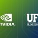 GRAPHIC: NVIDIA log and UF Vertical logo on green/blue mesh background