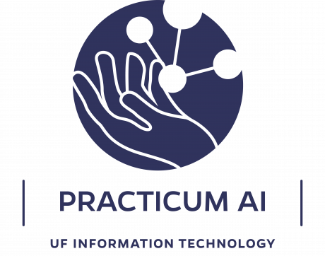 GRAPHIC: "PRACTICUM AI" course training program logo. UF Information Technology.
